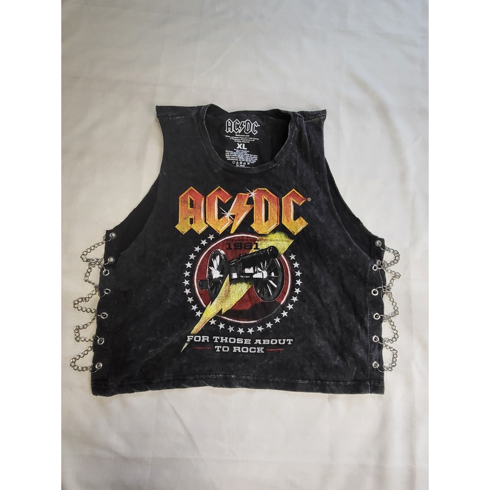 AC/DC For Those About To Rock Chain Side Crop Tank Top XL EP7850CROPCHNTEE